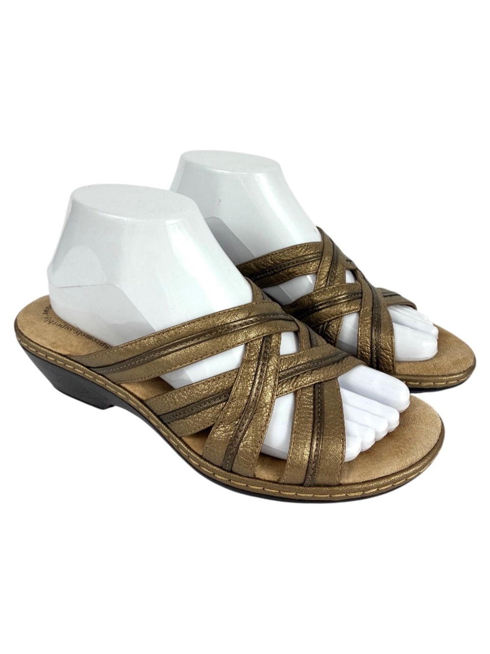 Softspots Leather Metallic Heeled Sandals 8 Bronze Metallic Crisscross Comfort